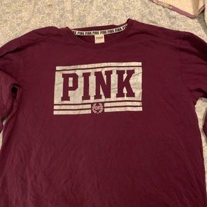 VICTORIAS SECRET PINK MAROON SWEATSHIRT SILVER LOGO SIZE LARGE